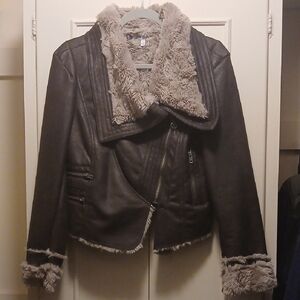 Women's Faux Leather Jacket with Fur Lining